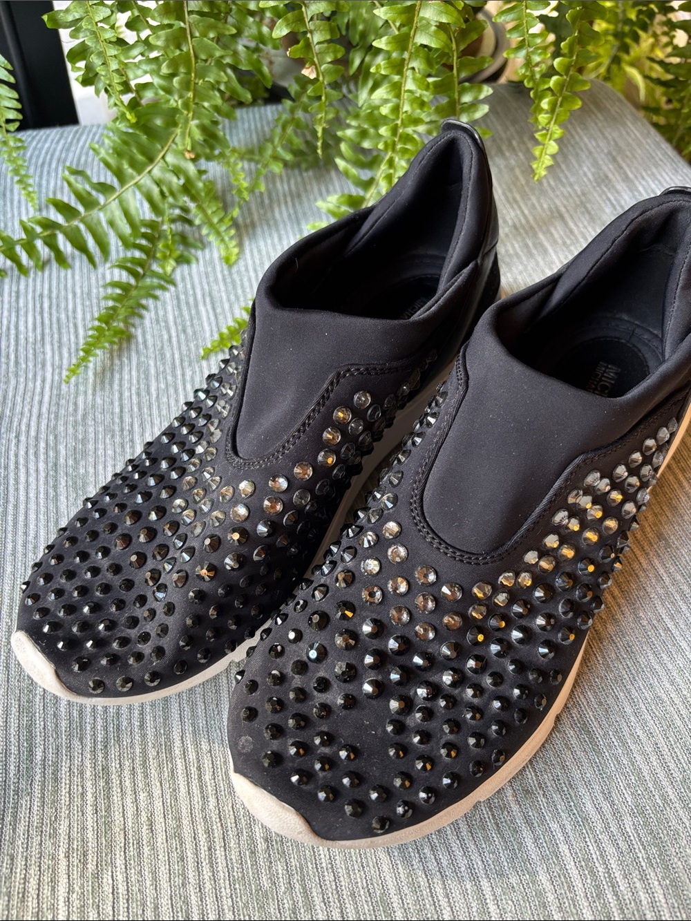 Michael Kors Black Crystal Studded Slip-On Sneakers